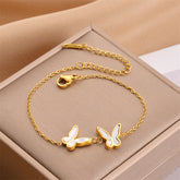 Arzonai 2022 Korean version of the white shell double butterfly bracelet small fresh temperament bracelet titanium steel water does not fade bracelet jewelry